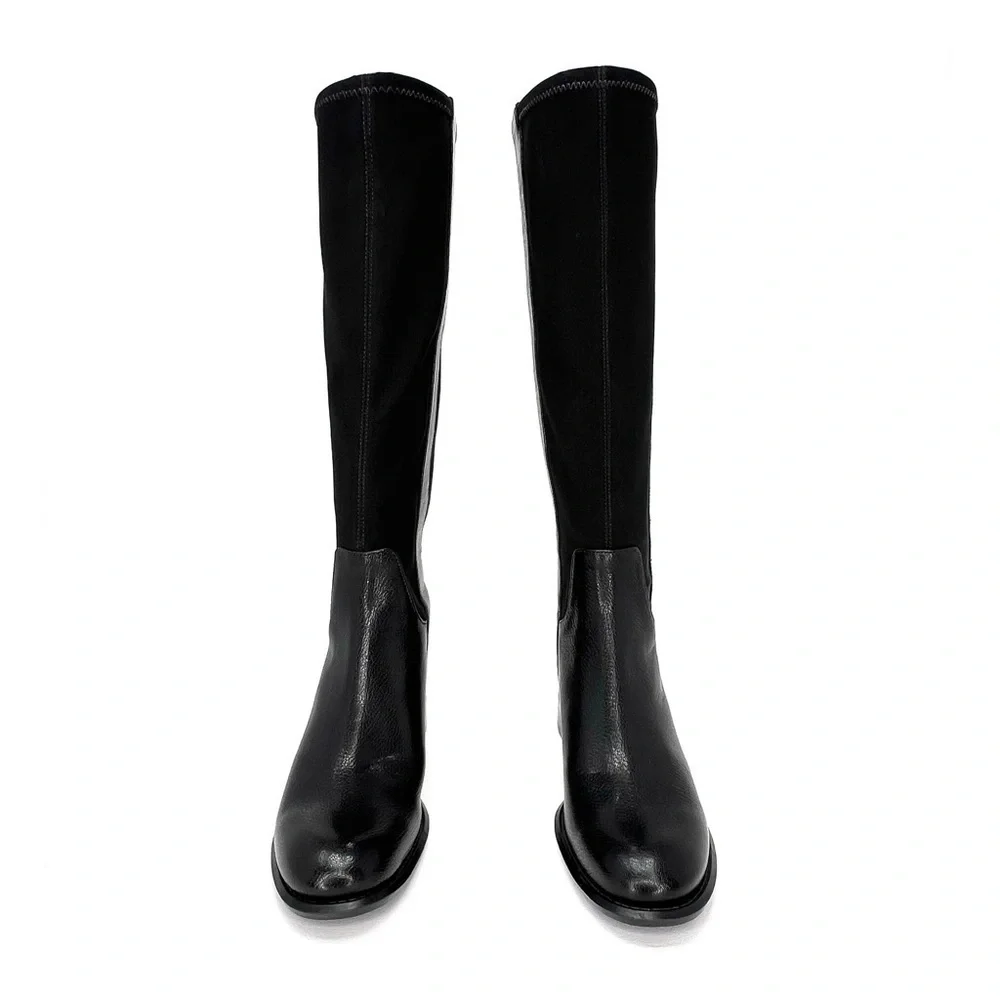 Nine West Joesmo Tall Boots Black Size 5 Riding Knee High Leather Stretchy New